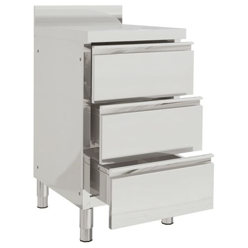 Armoire De Cuisine Commerciale 3 Tiroirs Inox Réglable Avec Crédence 50x60x95-96 Cm