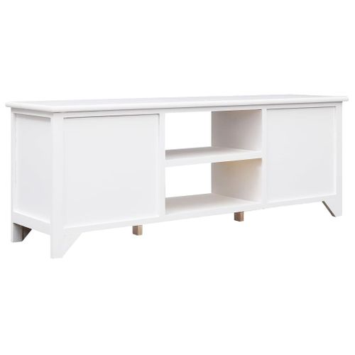 Meuble TV Blanc 108x30x40 Cm Bois De Paulownia Solide