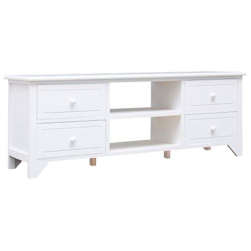 Meuble TV Blanc 108x30x40 Cm Bois De Paulownia Solide