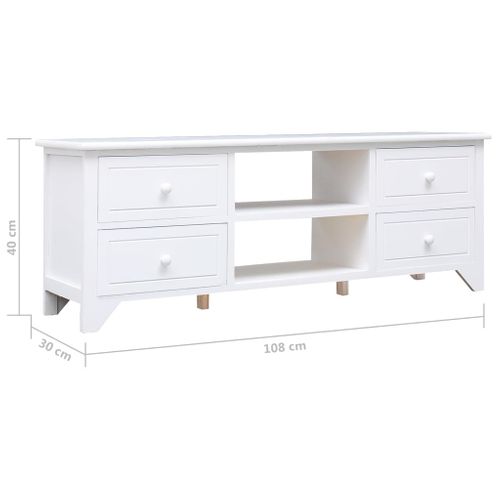 Meuble TV Blanc 108x30x40 Cm Bois De Paulownia Solide