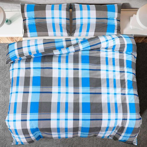 Ensemble De Housse De Couette Bleu Et Gris 140x200 Cm Coton