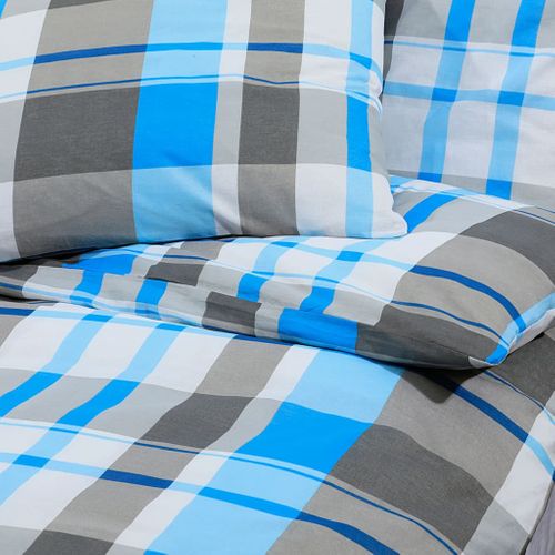 Ensemble De Housse De Couette Bleu Et Gris 220x240 Cm Coton