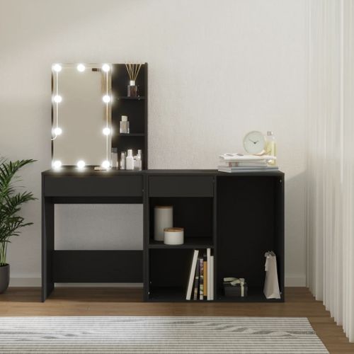 Coiffeuse à LED Avec Armoire Noir Bois Contreplaqué