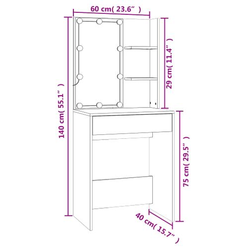 Coiffeuse à LED Avec Armoire Noir Bois Contreplaqué
