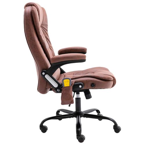 Chaise De Bureau Massage Avec Support Lombaire Ajustable Simili Suède Clair Marron