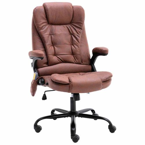 Chaise De Bureau Massage Avec Support Lombaire Ajustable Simili Suède Clair Marron