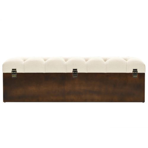 Banc De Rangement 110 Cm Crème Bois De Sapin Massif Et Tissu