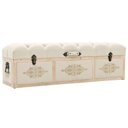 Banc De Rangement 110 Cm Crème Bois De Sapin Massif Et Tissu