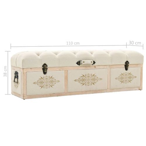 Banc De Rangement 110 Cm Crème Bois De Sapin Massif Et Tissu