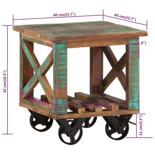 Table D'appoint Avec Roulettes 40x40x42 Cm Bois De Récupération