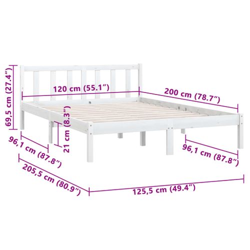 Cadre De Lit Sans Matelas Blanc Bois Massif 120x200 Cm