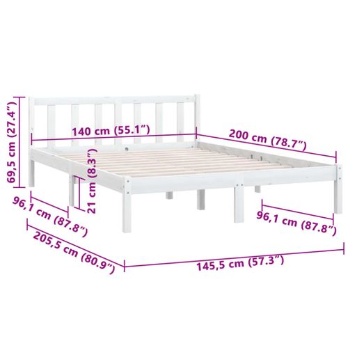 Cadre De Lit Sans Matelas Blanc Bois Massif 140x200 Cm