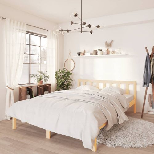 Cadre De Lit Lot 1 Bois Massif Pin Naturel 160x200 Cm Double Haut Robuste