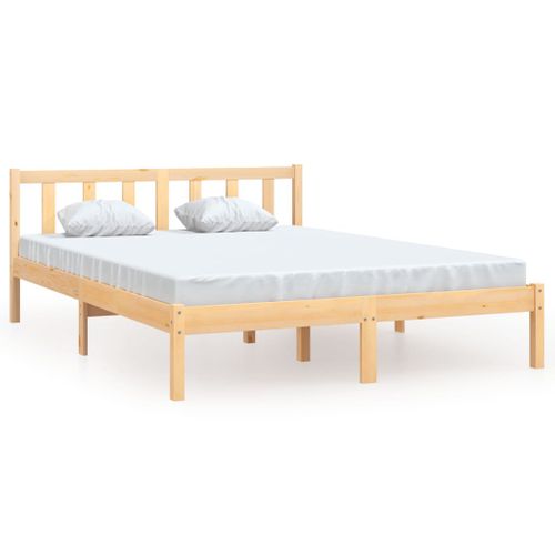 Cadre De Lit Lot 1 Bois Massif Pin Naturel 160x200 Cm Double Haut Robuste