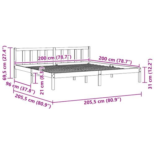 Cadre De Lit Sans Matelas Bois Massif 200x200 Cm