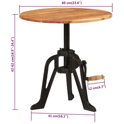 Table D'appoint 60x(42-62) Cm Bois Massif D'acacia Et Fonte