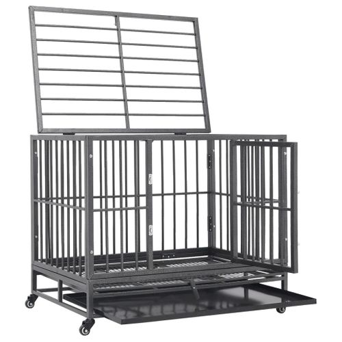Cage Pour Chiens Avec Roues Acier 92x62x76 Cm
