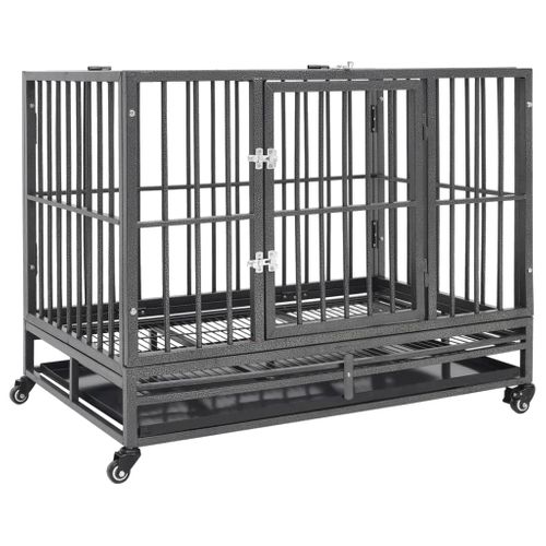 Cage Pour Chien Avec Roues Et Toit Acier 102x72x85 Cm