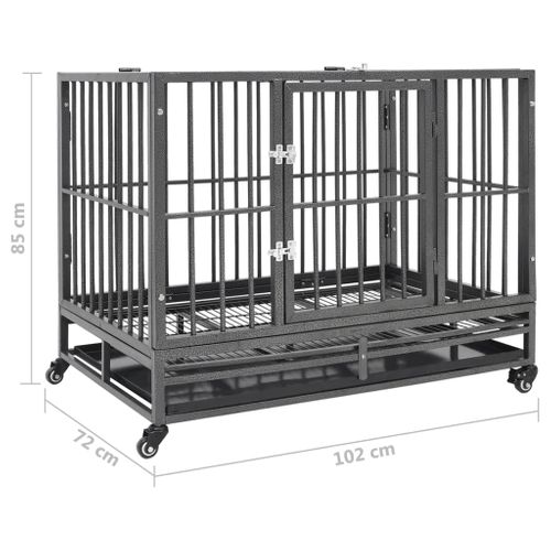 Cage Pour Chien Avec Roues Et Toit Acier 102x72x85 Cm