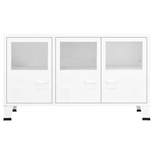 Buffet Industriel Blanc 105x35x62 Cm Métal Et Verre