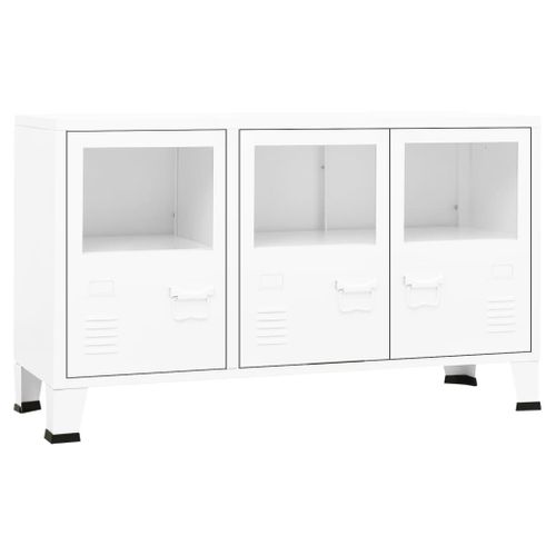 Buffet Industriel Blanc 105x35x62 Cm Métal Et Verre