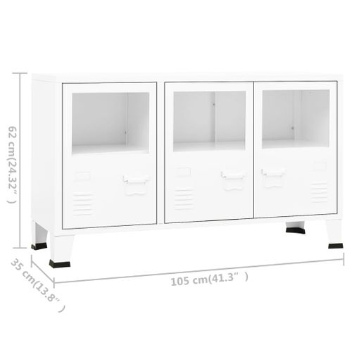 Buffet Industriel Blanc 105x35x62 Cm Métal Et Verre