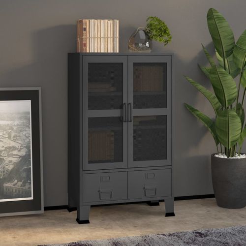 Coffre De Rangement Industriel Anthracite 70x40x115 Cm Métal