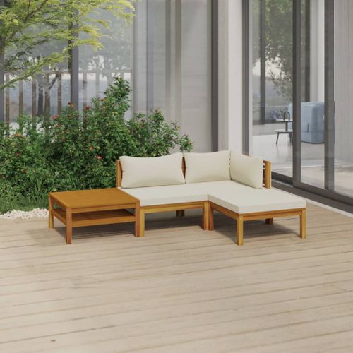 Salon De Jardin 4 Pièces Avec Coussin Crème Bois D'acacia Solide