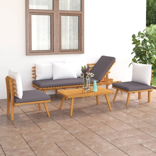 Salon De Jardin 4 Pièces Avec Coussins Bois D'acacia Solide