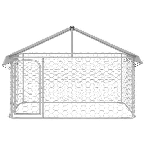 Chenil D'extérieur Pour Chiens Acier Galva Avec Toit 200x200x150 Cm Argent Sécurisé