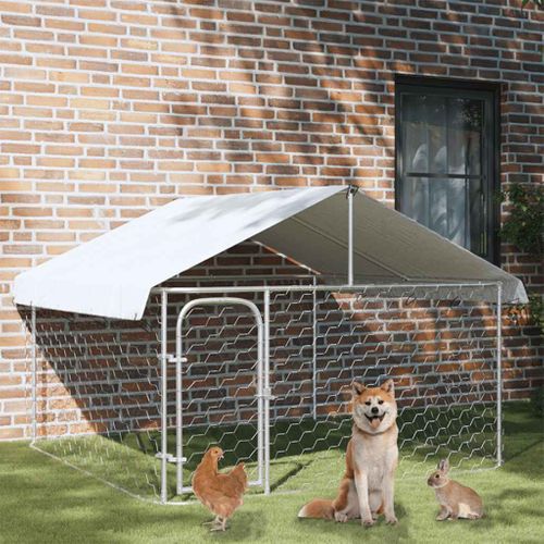Chenil D'extérieur Pour Chiens Acier Galva Avec Toit 200x200x150 Cm Argent Sécurisé