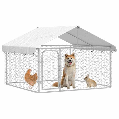 Chenil D'extérieur Pour Chiens Acier Galva Avec Toit 200x200x150 Cm Argent Sécurisé