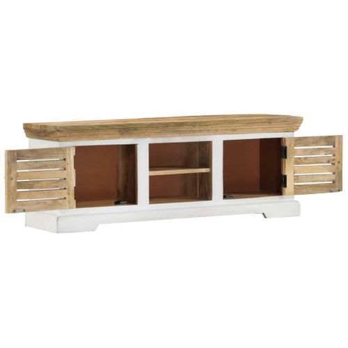 Meuble TV 2 Portes 2 Compartiments En Bois De Manguier Massif Rustique 110 X 30 X 40 Cm