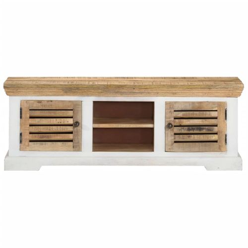 Meuble TV 2 Portes 2 Compartiments En Bois De Manguier Massif Rustique 110 X 30 X 40 Cm