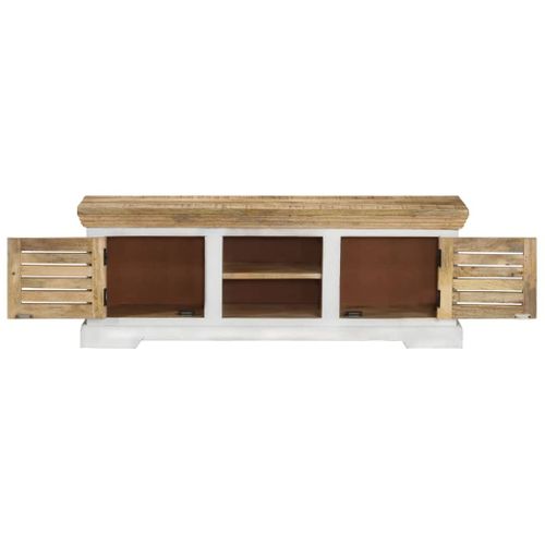 Meuble TV 2 Portes 2 Compartiments En Bois De Manguier Massif Rustique 110 X 30 X 40 Cm