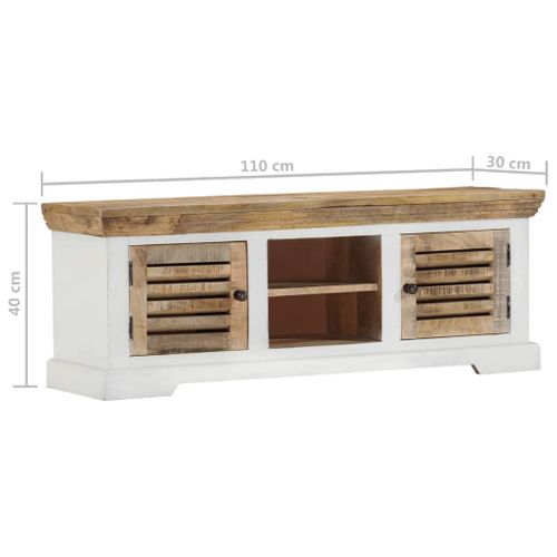 Meuble TV 2 Portes 2 Compartiments En Bois De Manguier Massif Rustique 110 X 30 X 40 Cm