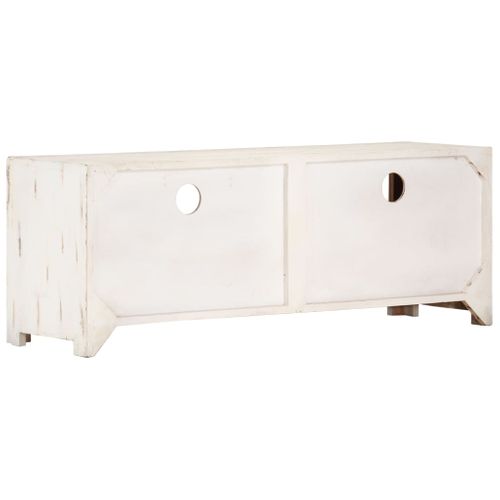 Meuble TV Bois Massif D'acacia 110x30x40 Cm Blanc
