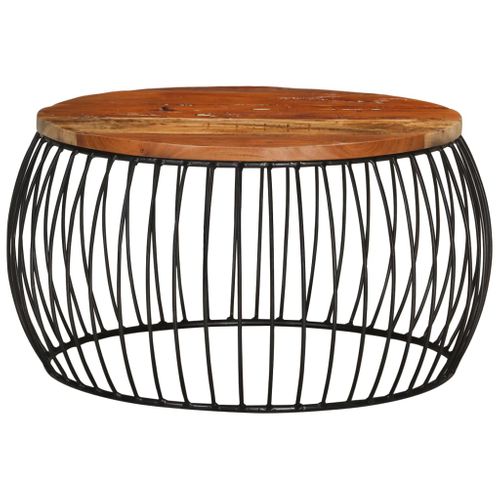 Table Basse Ø68 Cm Bois De Récupération Solide