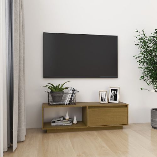 Meuble TV Marron Miel 110x30x33,5 Cm Bois De Pin Massif