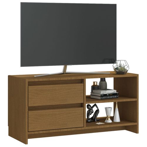Meuble TV Marron Miel 80x31x39 Cm Bois De Pin Massif