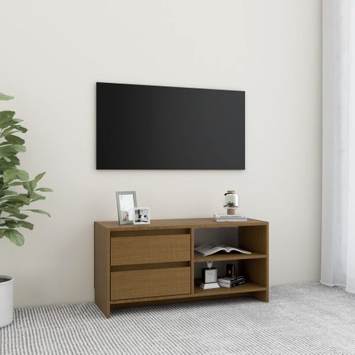 Meuble TV Marron Miel 80x31x39 Cm Bois De Pin Massif