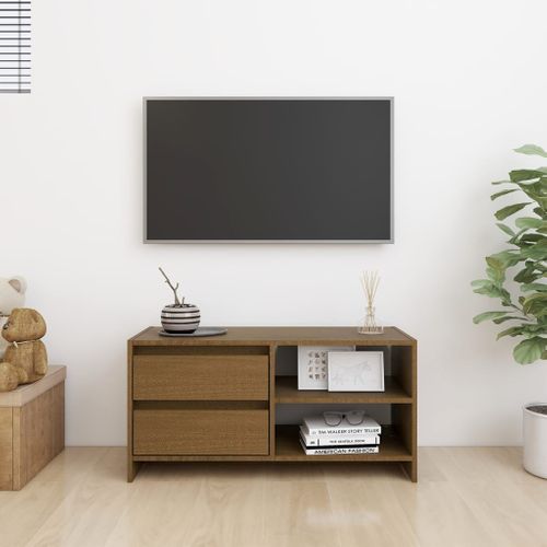 Meuble TV Marron Miel 80x31x39 Cm Bois De Pin Massif