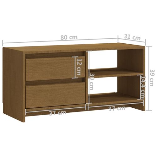 Meuble TV Marron Miel 80x31x39 Cm Bois De Pin Massif