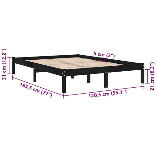 Cadre De Lit Sans Matelas Noir Bois Massif 135x190