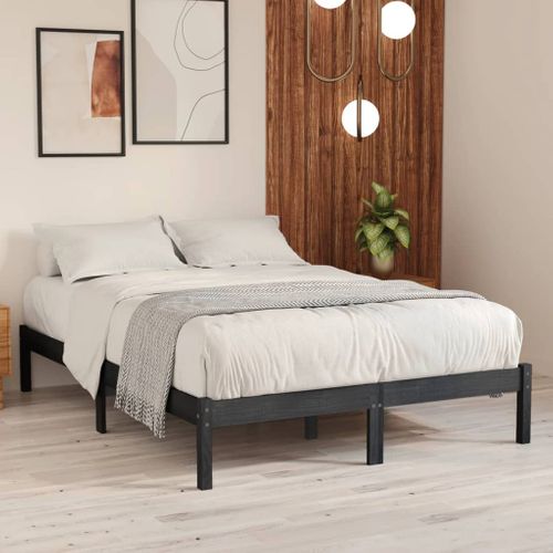 Cadre De Lit Sans Matelas Gris Bois Massif 200x200 Cm