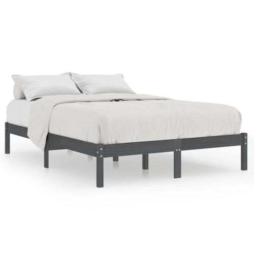 Cadre De Lit Sans Matelas Gris Bois Massif 200x200 Cm