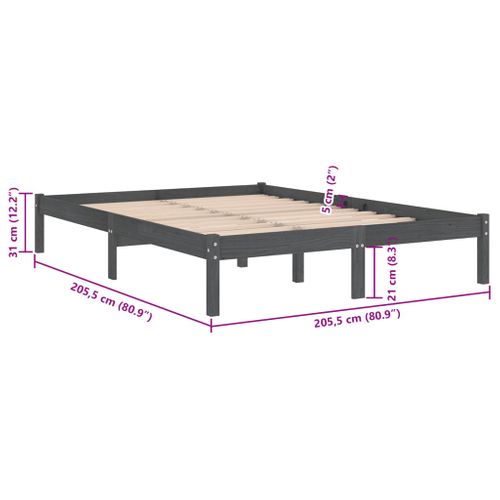 Cadre De Lit Sans Matelas Gris Bois Massif 200x200 Cm