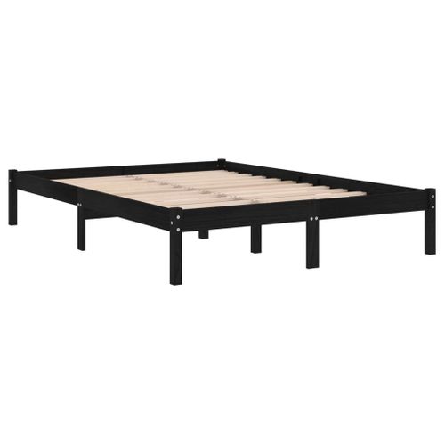 Cadre De Lit Sans Matelas Noir Bois Massif 200x200 Cm