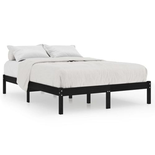 Cadre De Lit Sans Matelas Noir Bois Massif 200x200 Cm