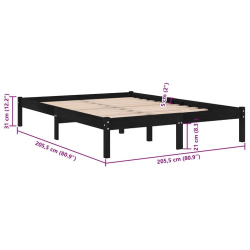 Cadre De Lit Sans Matelas Noir Bois Massif 200x200 Cm
